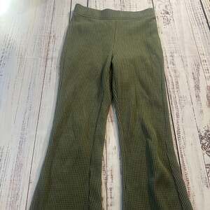 Aerie Olive Green Waffle Knit Y2k Boho Fairy Flare Leggings Lounge Pants - S